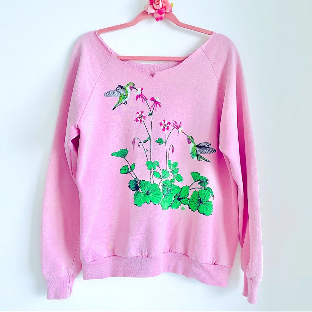 💕Pretty Pink Hummingbirds Print Sweater SZ M